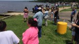 Swimmer arrives