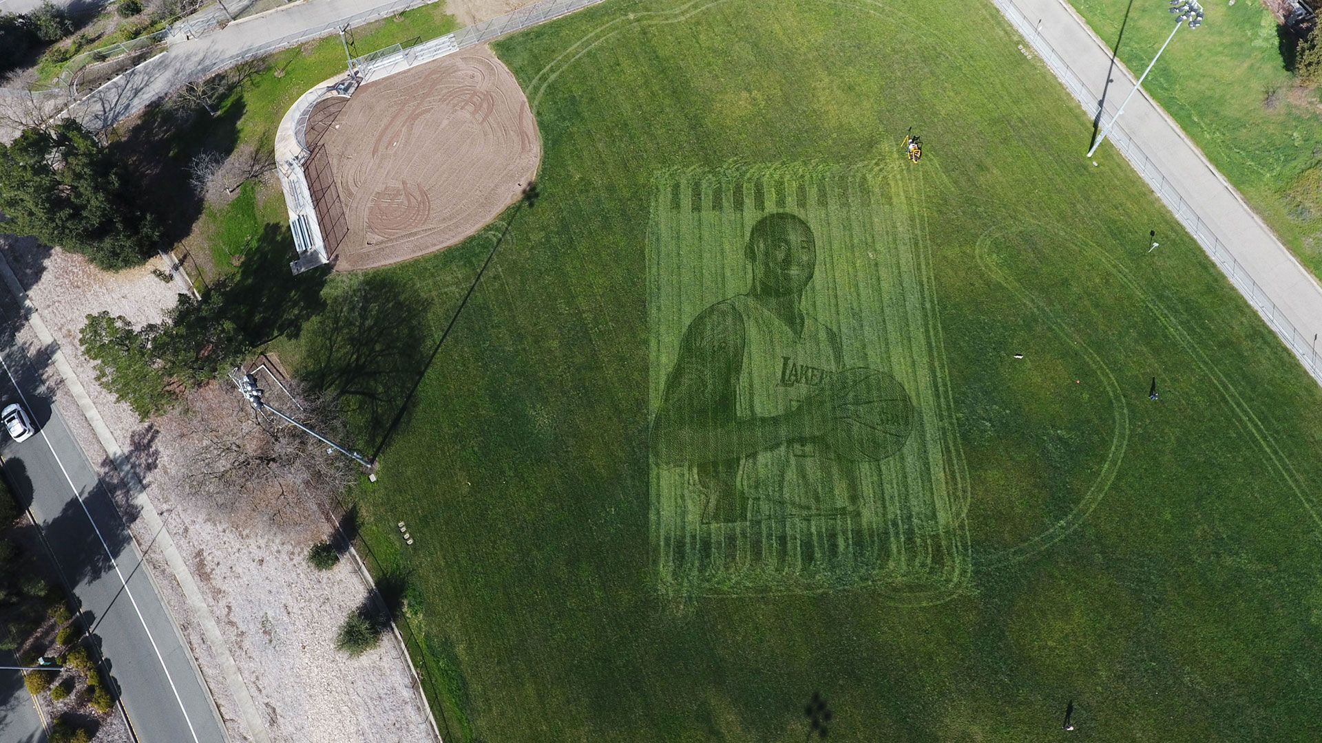 Kobe Bryant grass mural