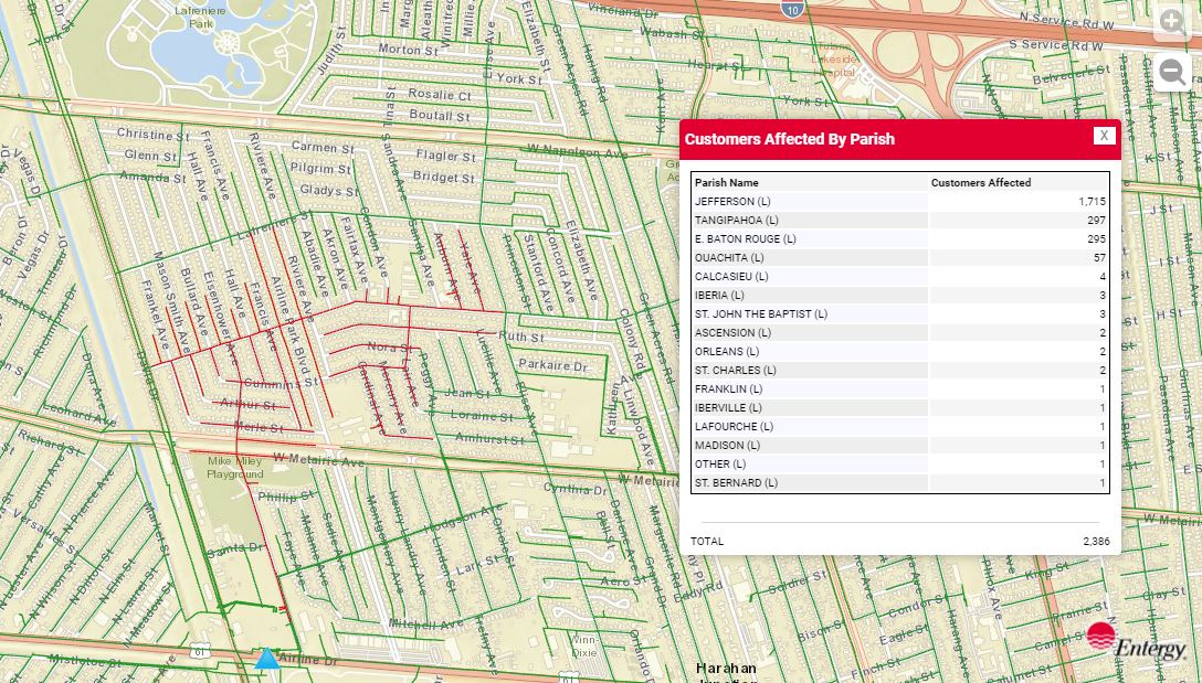 Jan. 25 Kenner/Metairie power outage